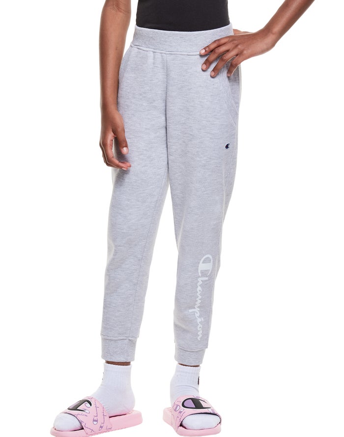 Champion Girls Joggers NZ - Fleece Script Logo Grey ( 5492-KXEUR )